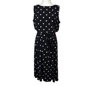 Black Label Evan Picone Dress Sz 12 Waist Tie Black Polka Dot Retro Vtg Timeless